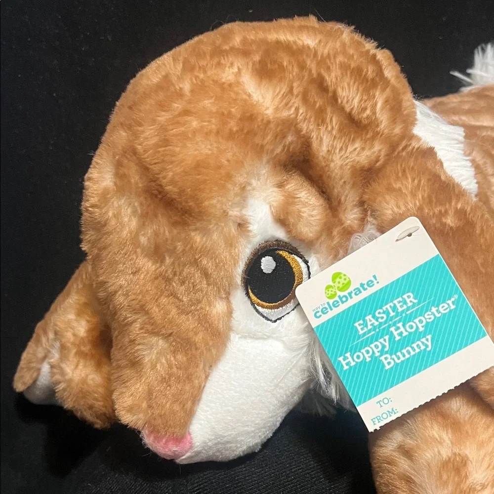 Plush Bunny Toy in Brown and White with Pink Nose - Soft Small Pet Plush